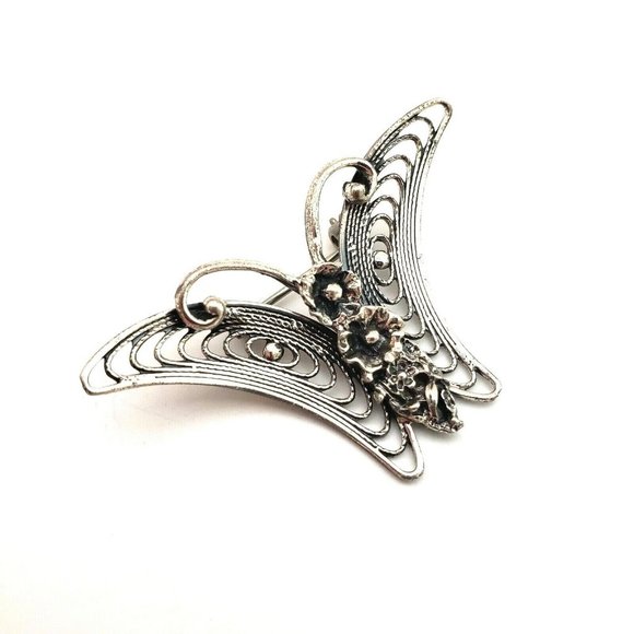 Beau Sterling Silver Flower Center Butterfly Brooch Pin Signed Vintage - Picture 12 of 12